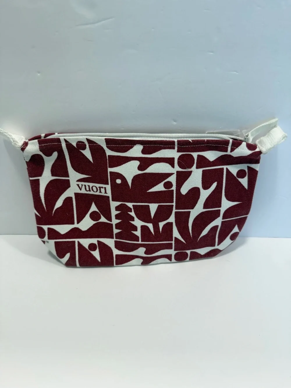 Vuori Burgundy and White Geometric Cosmetic Pouch NWT